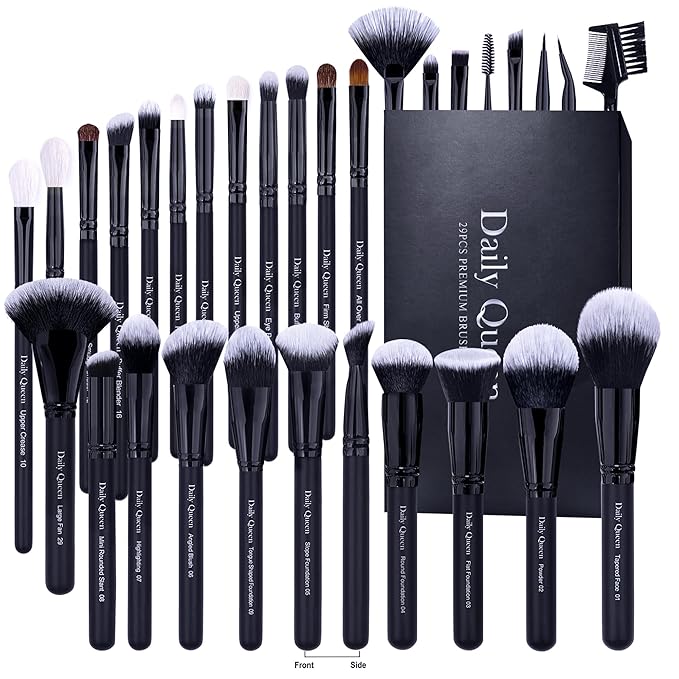 29pcs Black Professional Makeup Brush Set Kabuki Powder Concealers Eye shadows Blush Eyeliner Eyebrow Contour Eye blending Brushes (29pcs brush)-GlimoraGlow