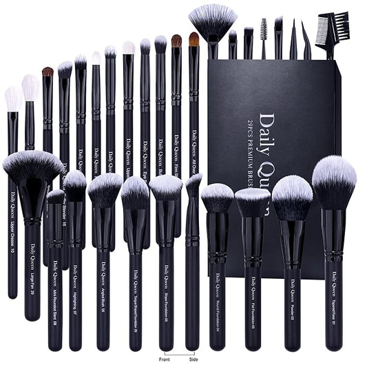 29pcs Black Professional Makeup Brush Set Kabuki Powder Concealers Eye shadows Blush Eyeliner Eyebrow Contour Eye blending Brushes (29pcs brush)-GlimoraGlow