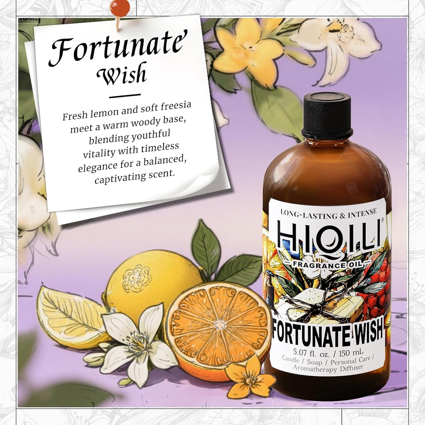 HIQILI Fortunate Wish Fragrance Oil for Diffusers & Candle Making, Inspired by A.na Su Luck-Wish, Skin Safe Scented Oil for Soap, Laundry, Vegan, Long Lasting - 5.07 Fl Oz-GlimoraGlow
