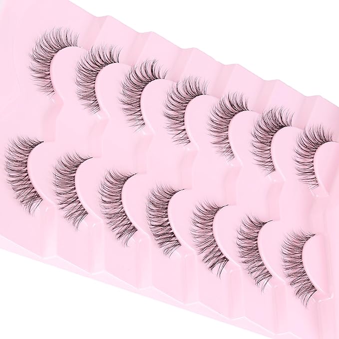 Lashes Natural Look False Eyelashes Wispy 13mm Eye Lashes Pack with Thin Cotton Band C Curl Fake Eyelashes 3D Volume For Daily Siligli Lash 7 Pair-GlimoraGlow