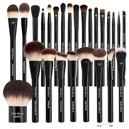 25 pcs Makeup Brush Set Holder Black Professional Kabuki Powder Concealers Eye shadows Blush Eyeliner Eyebrow Contour Eye blending Brushes (25pcs brush with box)-GlimoraGlow