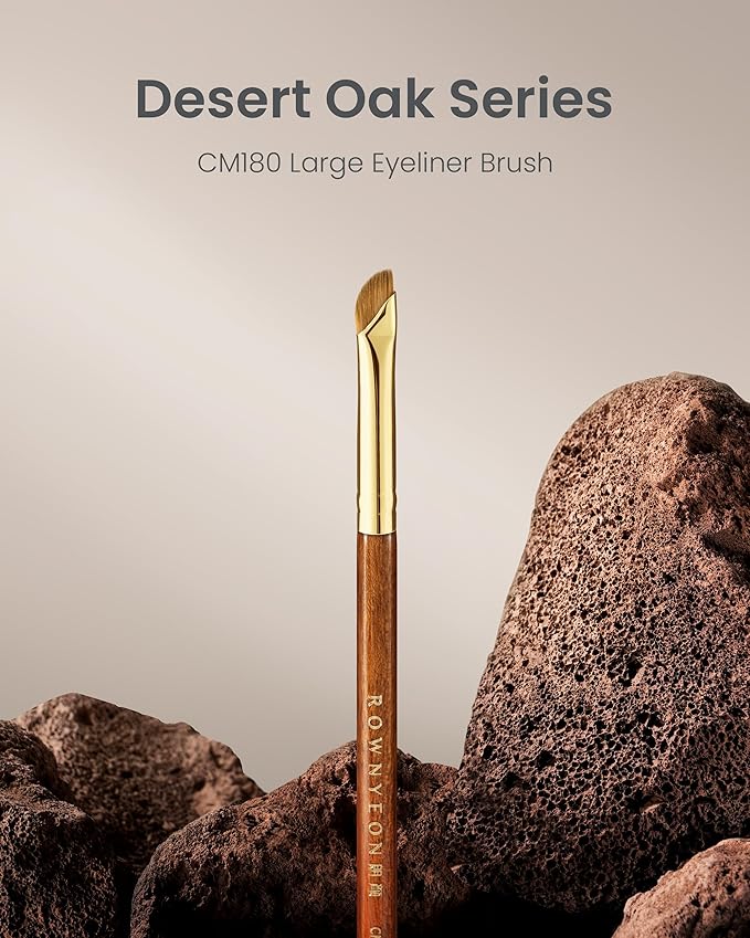 Desert Oak Series Angled Eyeliner Brush - Ultra-Fine Nylon Bristles for Razor-Sharp Gel/Liquid/Powder Lines, Anti-Smudge Design, Ebana Handle & Brass Ferrule (CM 180)-GlimoraGlow