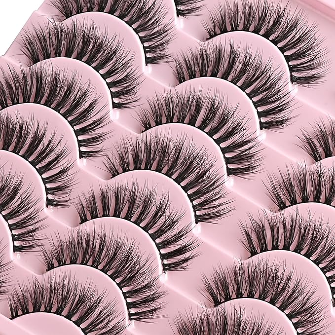 FARRED Natural Eyelashes Wispy Lashes Short False Eyelash Small Cat Eye Fake Lashes Full Pestañas Sets for MUA and Beginners Daily Makeup (F2 | 7-14mm)-GlimoraGlow