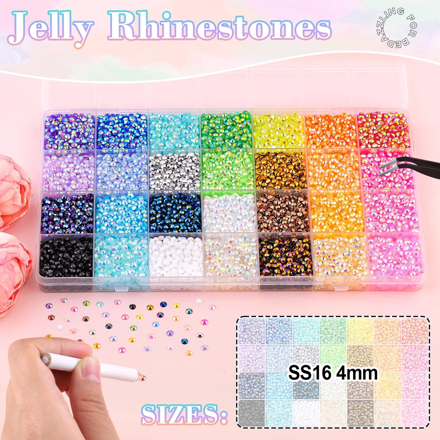 13000Pcs Resin Rhinestones with B7000 Jewelry Glue for Crafting, Multicolors 4mm Non Hotfix Flatback Gems, Bedazzling Crystal for DIY Crafts Clothing Tumblers Mugs Shoes Fabric Decor Nail Art-GlimoraGlow