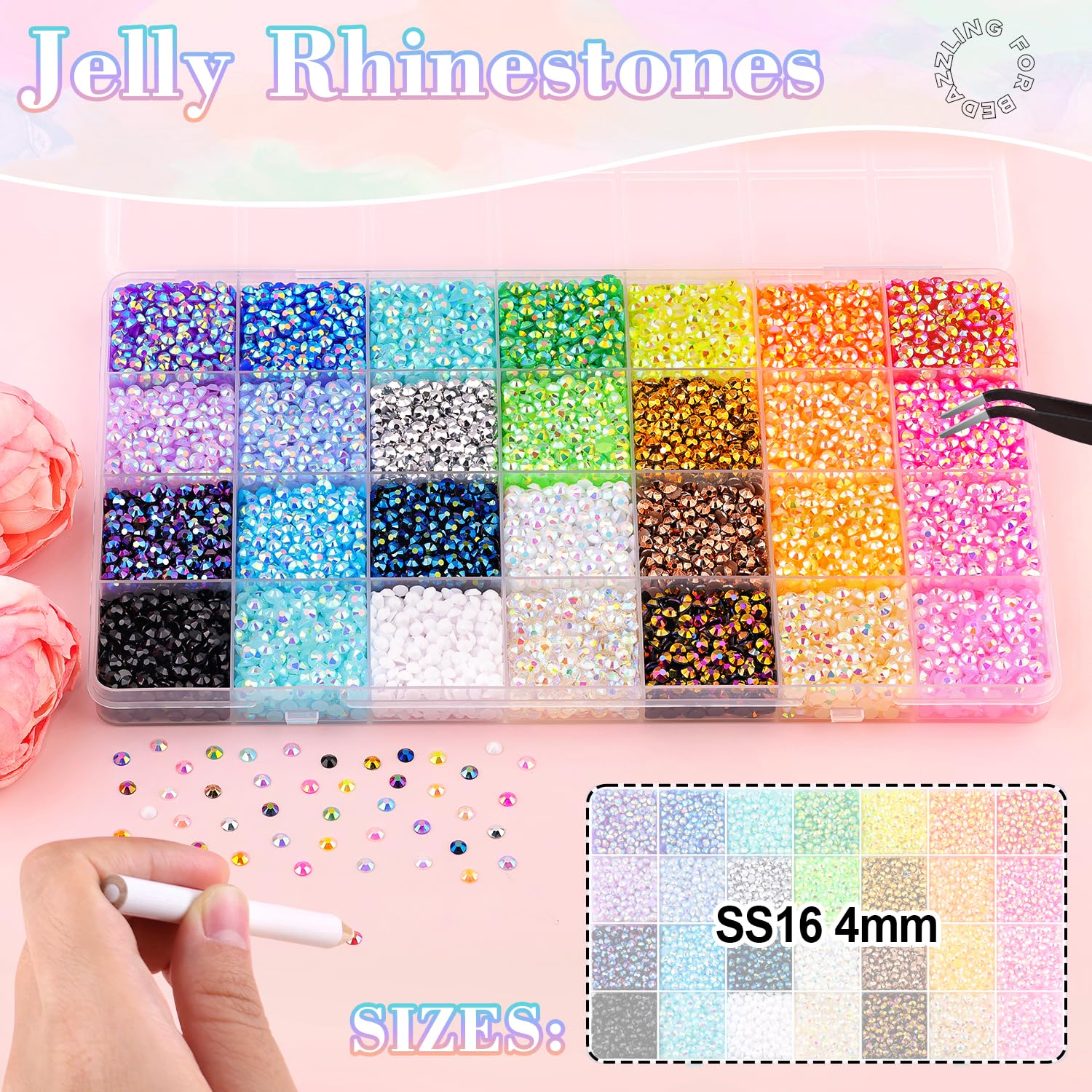 13000Pcs Resin Rhinestones with B7000 Jewelry Glue for Crafting, Multicolors 4mm Non Hotfix Flatback Gems, Bedazzling Crystal for DIY Crafts Clothing Tumblers Mugs Shoes Fabric Decor Nail Art-GlimoraGlow