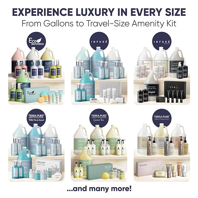 1-Shoppe All-In-Kit|Aqua Organics Amenity Kit|Boxed Hotel Toiletries|Bulk Set 1oz Travel Size Shampoo,Conditioner,Lotion,Body Wash & Bar Soap for Guest Hospitality AirBnB/Vacation Rentals|5 Pieces-GlimoraGlow