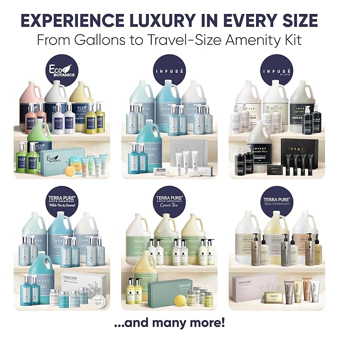 Infuse Black Amenity Kit | Boxed Hotel Toiletries | Bulk Set 1 oz Travel Size Shampoo, Conditioner, Lotion, Body Wash & Cleansing Bar for Guest Hospitality AirBnB/Vacation Rentals | 300 Pieces-GlimoraGlow