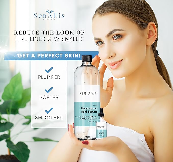 Hyaluronic Acid Serum 16 fl oz And 2 fl oz, Made From Pure Anti Aging/Wrinkle, Ultra Hydrating Moisturizer That Reduces Dry Skin Manufactured In USA-GlimoraGlow