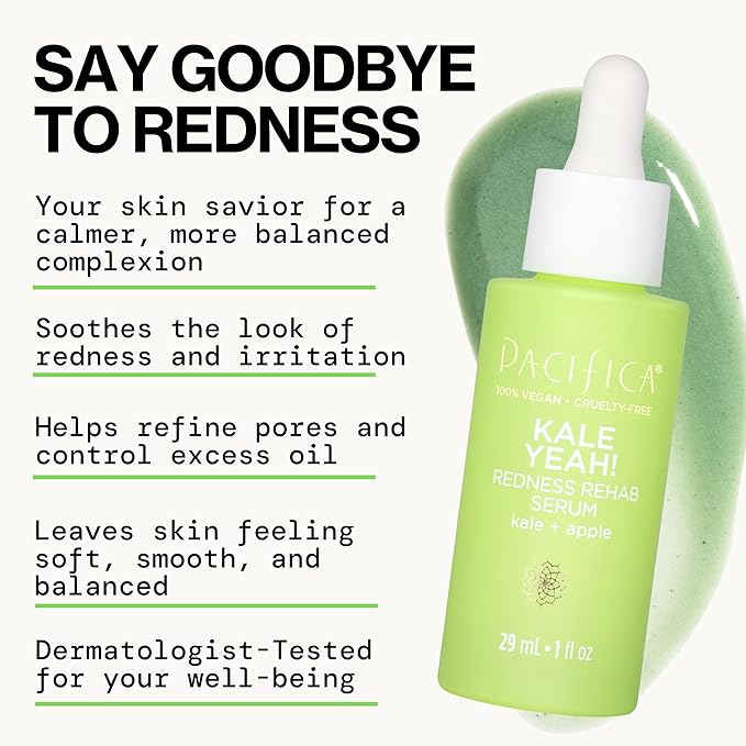 Pacifica Kale Yeah! Redness Rehab Serum – Niacinamide & Super Greens Face Serum to Calm Redness, Minimize Pores & Oil, Soothing Anti-Redness for Oily/Combination Skin Vegan Dermatologist Tested-GlimoraGlow