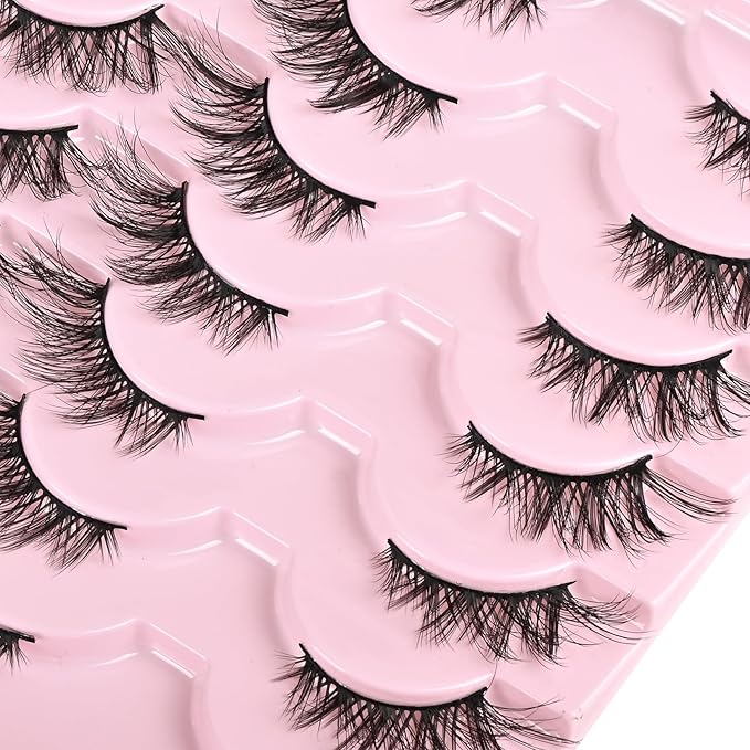 FARRED Half Eyelashes Natural False Lashes Wispy Cat Eye Strips Eyelash 14 Pairs Faux Mink Strip Eye Lashes Pack for Daily Makeup (F20 | 8-15 mm)-GlimoraGlow