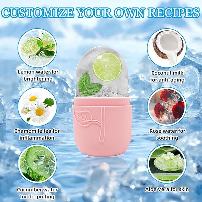 Ice Face Roller Massager for Face, Reusable Silicone Ice Cube Mold, Facial Beauty Ice Roller, Reduce Puffiness and Dark Circles, Minimize Pores & Improve Skin Texture (Purple)-GlimoraGlow