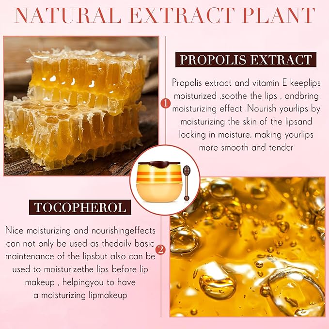 12 Pcs Bee Lip Balm Honey Pot with Brush Propolis Lip Mask Overnight, Moisturizing Hydrating Lip Sleeping Mask Prevention Dry and Cracked(Honey+Strawberry)-GlimoraGlow