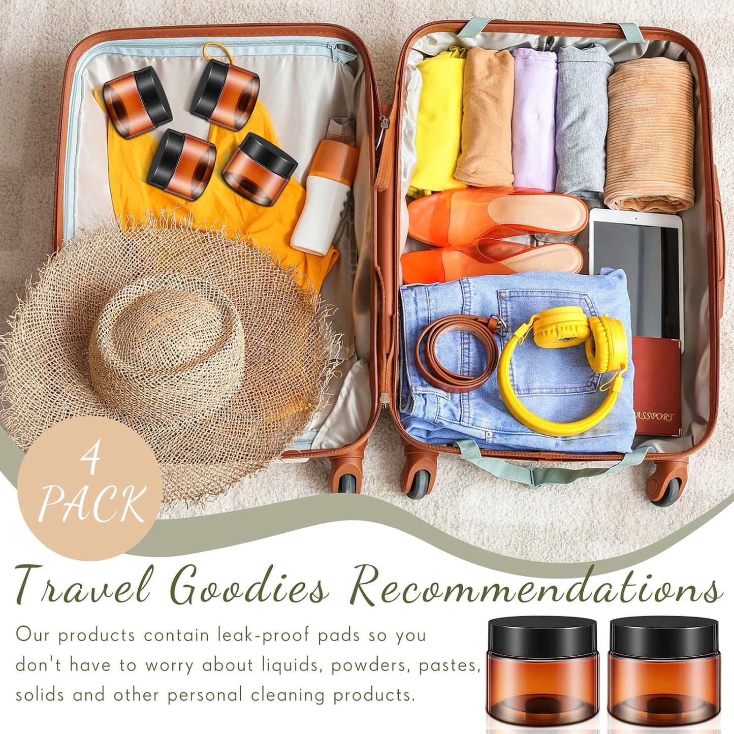 200 Pcs 2 oz Amber Plastic Cosmetic Container Jars with Lid Round Plastic Clear Jars Small Travel Containers for Storage Makeup Creams Lotion Ointments-GlimoraGlow