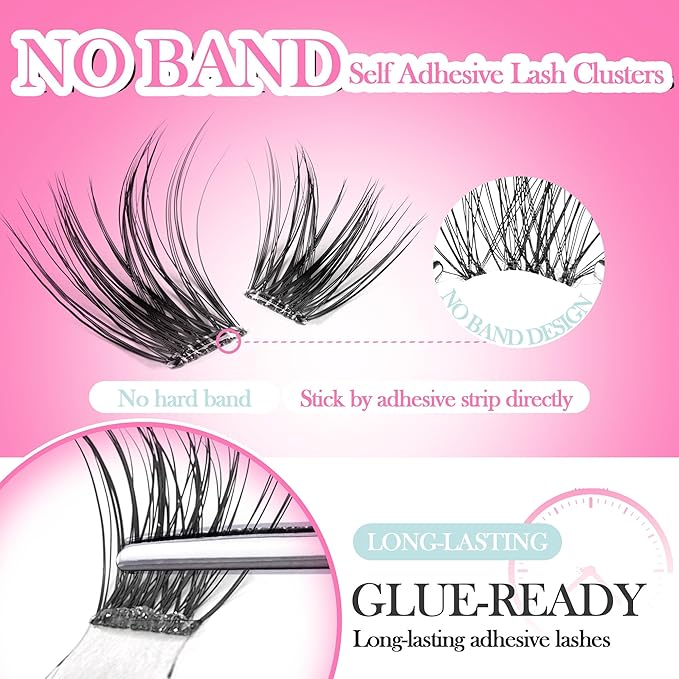 GAQQI Self Adhesive Lash Clusters, No Glue Eyelash Clusters 10-16mm Full & Volume Self Adhesive False Eyelashes, No Band Glueless Lashes-GlimoraGlow