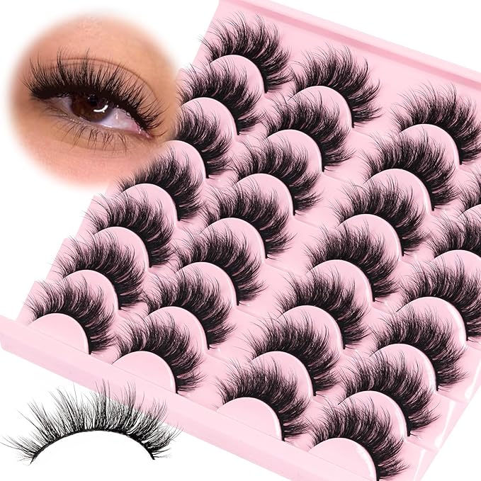 Losha Lashes Fluffy False Eyelashes 5D Volume Eye Lashes 14 Pairs Vegan Fake Eyelashes Soft Faux Mink Lashes Pack (Thrives Only)-GlimoraGlow