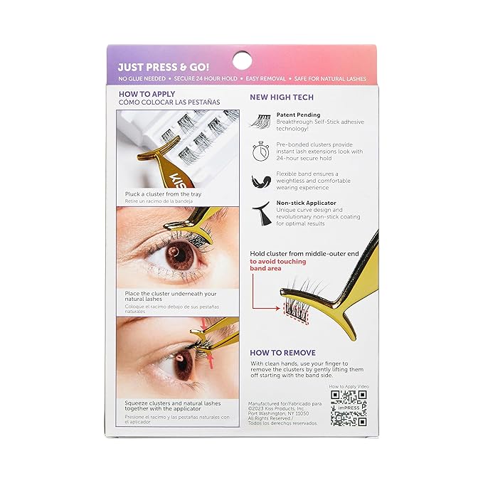 KISS imPRESS Falsies Self Adhesive Eyelashes, Press On Lashes, 12mm-14mm Glam Volume Lashes, Black, No Glue Needed, Invisible Band, 36 Lash Clusters & Non-Stick Applicator - Voluminous-GlimoraGlow