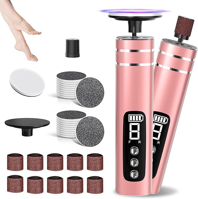 2 in 1 Electric Foot Callus Remover,9 Adjustable Speeds Rechargeable Electric Dead Skin Sander Pedicure Tools with Sandpaper Disk and Nail Drill Bits,Grinding Heads for Women&Men-GlimoraGlow