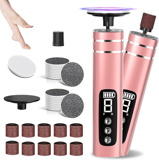 2 in 1 Electric Foot Callus Remover,9 Adjustable Speeds Rechargeable Electric Dead Skin Sander Pedicure Tools with Sandpaper Disk and Nail Drill Bits,Grinding Heads for Women&Men-GlimoraGlow