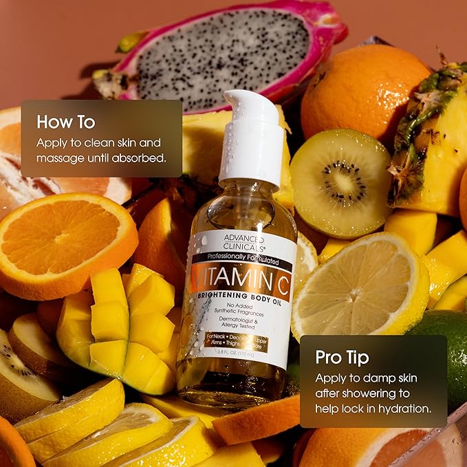 Advanced Clinicals Vitamin C illuminating Body Oil For Women & Men |Vitamin C Oil Skin Care Body Moisturizer With Vitamin E + Botanicals To Help Improve Appearance Of Dark Spots + Dry Skin, 2 Piece-GlimoraGlow