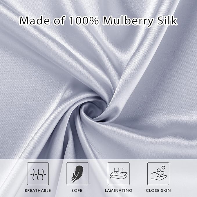 2 Pack Satin Pillowcase with Latent Zipper, Adjustable Satin Eye Mask for Sleeping and Satin Volume Scrunchie for Hair and Skin, Standard Size (Silver,Classic Style)-GlimoraGlow