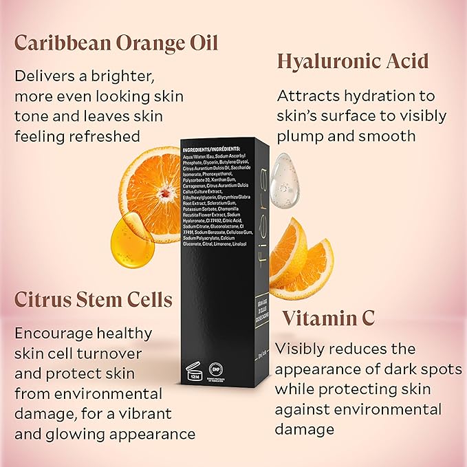 Fièra Vitamin C Serum with Hyaluronic Acid & Citrus Stem Cells - Anti-Aging Brightening, Firming, Hydrating Serum for Mature Skin, Reduces Dark Spots, Fine Lines & Boosts Radiance - 1 FL. OZ. / 30 ML-GlimoraGlow