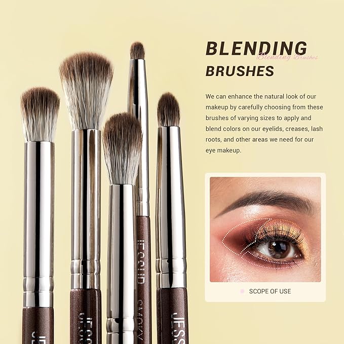 Jessup Eye Makeup Brushes Set Professional 15pcs Brown Eyeshadow Brush Eyebrow Concealer Eyeliner Blending Brush for Makeup Premium Synthetic Eye Brush Set, T499-GlimoraGlow