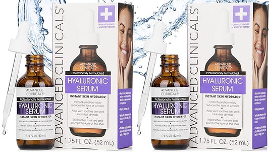 Advanced Clinicals Hyaluronic Acid Serum For Face | Moisturizing Facial Skin Care Products | Hydrating Serum For Face Helps Improve Look Of Wrinkles, Fine Lines, & Uneven Dry Skin Texture, 2-Pack-GlimoraGlow