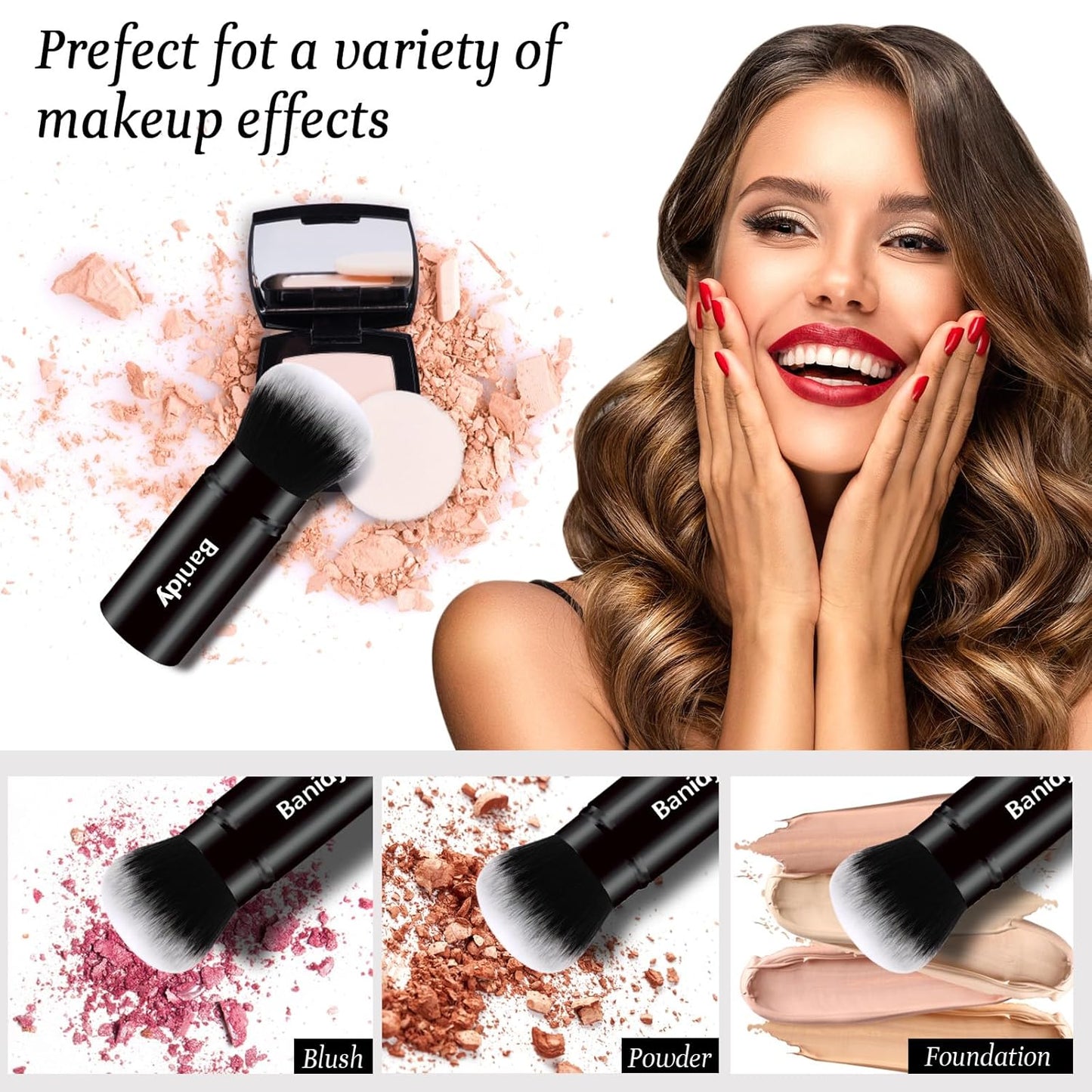 Makeup Brush Kabuki Face Brushes Retractable Travel Blush Brush Portable Flawless for Foundation, Powder Blush, Bronzer, Buffing, Liquid, Cream, Cruelty Free with Cover(Round-Head)-GlimoraGlow