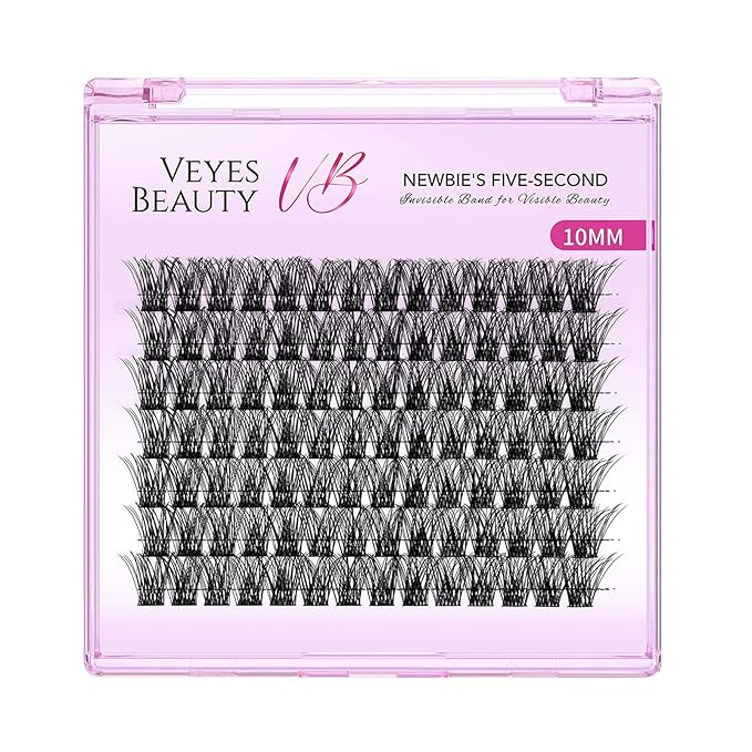 VEYESBEAUTY Lash Clusters Individual Eyelash Extensions Thin & Invisible Band DIY False Eyelashes for Self-application Newbie's Five-Second Series Wispy Lash Tray, Boldeye 10mm Single Length-GlimoraGlow