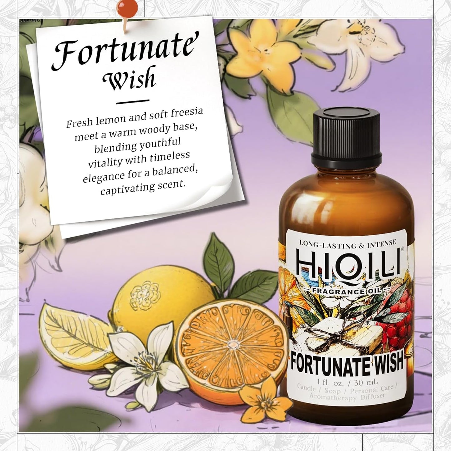HIQILI Fortunate Wish Fragrance Oil for Diffusers & Candle Making, Inspired by A.na Su Luck-Wish, Skin Safe Scented Oil for Soap, Laundry, Vegan, Long Lasting - 1 Fl Oz-GlimoraGlow