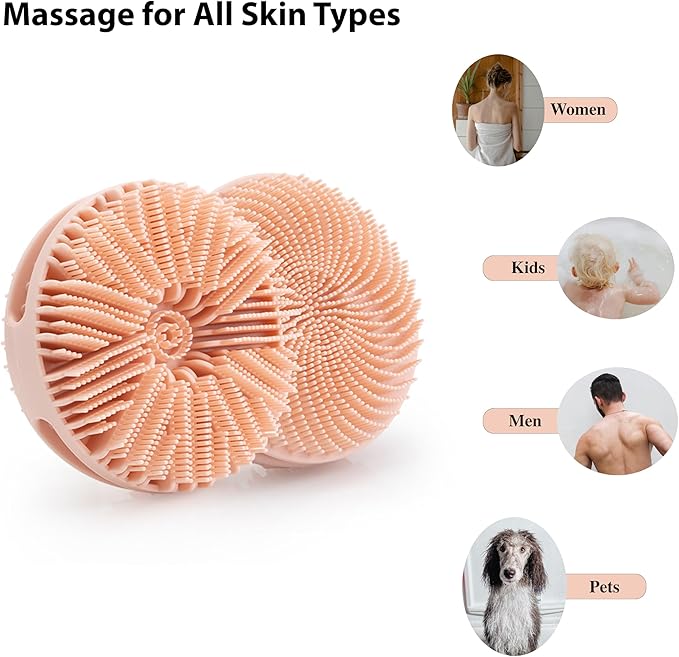 2 PC Silicone Exfoliating Body Scrubber, Silicone Body Shampoo Brush, Soft Silicone Loofah for Sensitive Skin, Shower Silicone Hair Scalp Massager, Easy to Clean, Lather Well(Pink&Black)-GlimoraGlow
