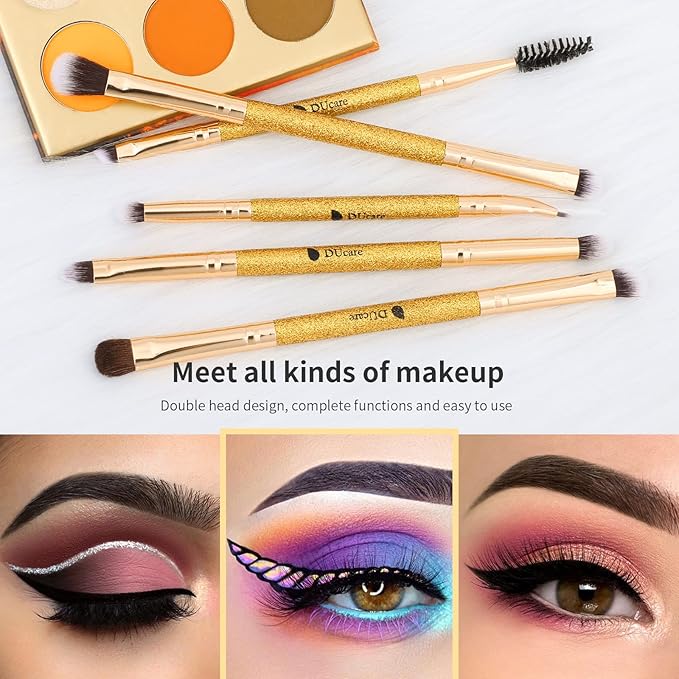 DUcare Eyeshadow Brushes Set Duo End Eye Makeup Brushes Professional Eyeshadow Brush set 5Pcs Travel Concealer Eyebrow Eyelash Eye Liners Blending-GlimoraGlow