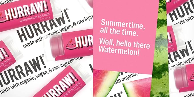 Hurraw! Watermelon Lip Balm, 2 Pack: Organic, Certified Vegan, Cruelty and Gluten Free. Non-GMO, 100% Natural Ingredients. Bee, Shea, Soy and Palm Free. Made in USA-GlimoraGlow
