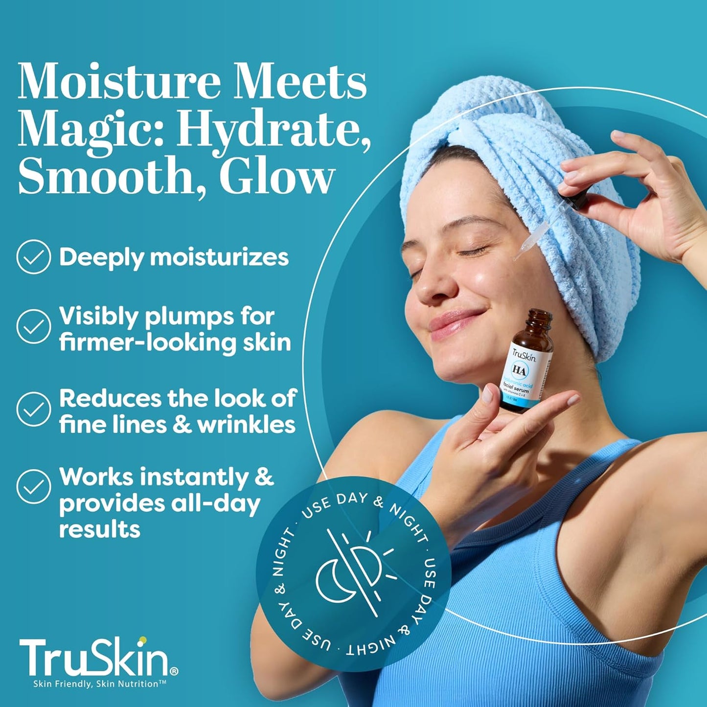 TruSkin Hyaluronic Acid Serum for Face + 7 Ultra Hydrating Ingredients – Best Face Serum for Moisturizing, Visibly Plumping Skin & Smoothing the Look of Fine Lines, 1 fl oz-GlimoraGlow