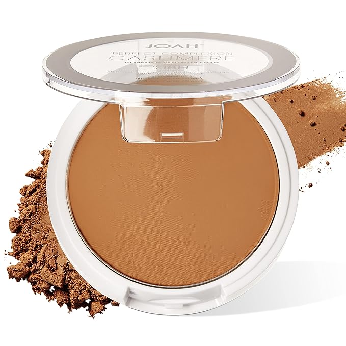JOAH Perfect Complexion Cashmere Powder Foundation, Medium Face Coverage, Matte Finish, Korean Makeup, Compact Design For Oily & All Skin Types, 16 Hour Wear, Tan with Warm Undertones-GlimoraGlow