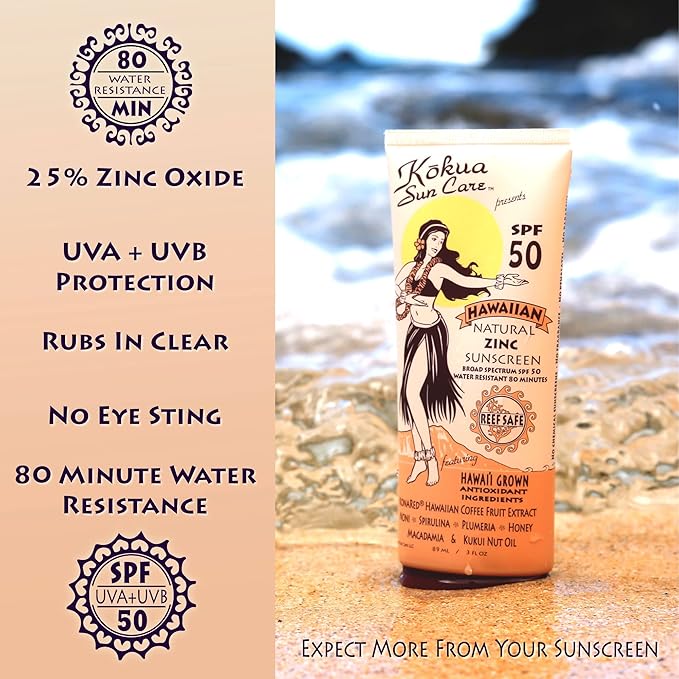 Kokua Sun Care SPF 50/80 Lotion Hawaiian Reef Safe Non Nano Zinc Oxide Sunscreen for Face & Body, Moisturizing Sun Protection Cream, Mineral Water Resistance, Cruelty Free, Natural Vegan Formula-GlimoraGlow