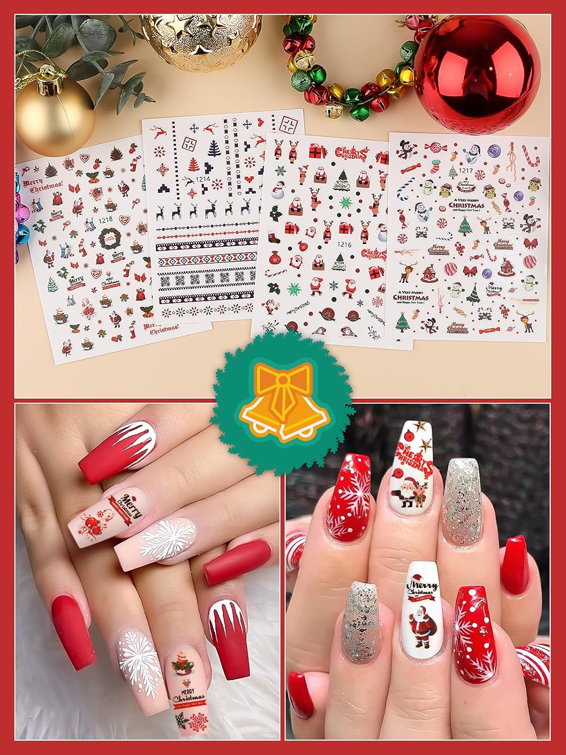 1000+ Patterns Christmas Nail Art Stickers Snowflake 3D Self-Adhesive Nail Decals, Kalolary Snowflake Santa Claus Snowman Christmas Stick Elk for Christams Nail Decorations for Women Kids-GlimoraGlow