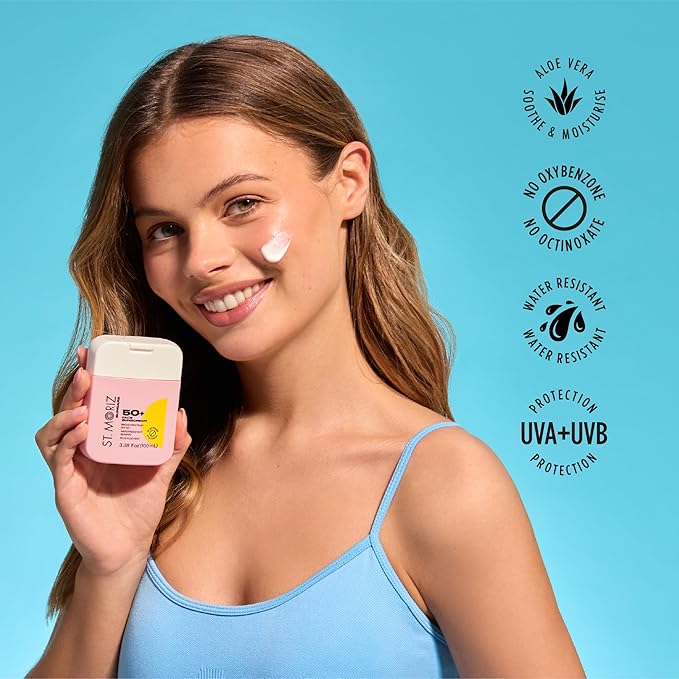 St Moriz Suncare SPF - Sunscreen - Broad Spectrum Protection Water Resistant Sunscreen Moisturizing Lotion + Vitamin E - Oxybenzone & Octinoxate Free - Vegan - Face, 50, Sun Protection Factor (SPF)-GlimoraGlow