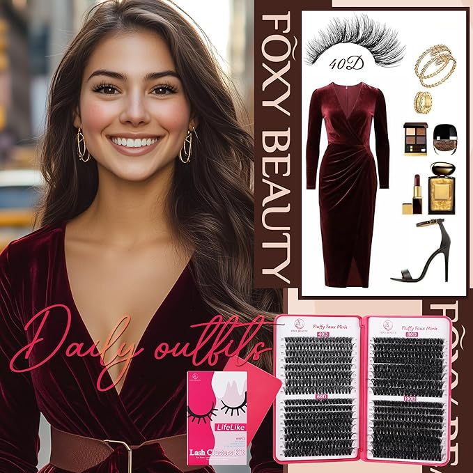 Lash Clusters 640PCS - Natural Fluffy Lash Clusters 40D+60D+80D+100D Fluffy Wispy Lash Clusters D Curl Lash Extension 11-18MM Individual Lash Clusters Cluster Eyelash Extensions for Beginners-GlimoraGlow