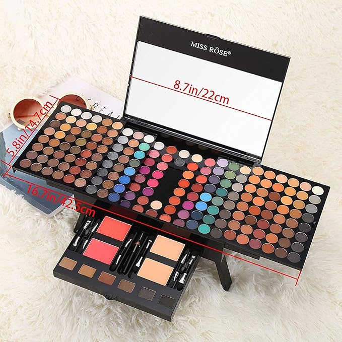 190 Colors Cosmetic Make up Piano Box Set,Combination with Eyeshadow /Facial Blusher /Eyebrow Powder /Eyeliner Pencil /Mirror,All-in-1 Makeup Gift Set (Color B)-GlimoraGlow