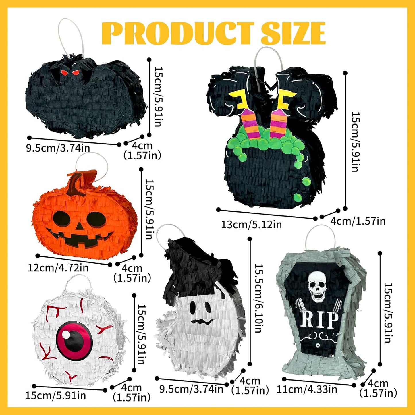 6 Pcs Halloween Piñata Set Small Pumpkin Ghost Tombstone Bat Eyeball Witch Jar Piñata Fillable Piñata for Halloween Party Decorations Photo Props for Candy and Treats