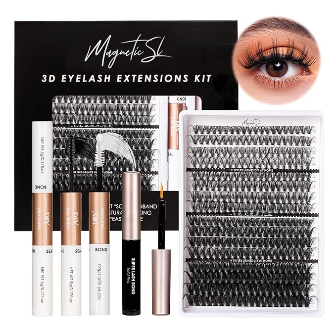 Lash Clusters 320pcs Lash Extension Kit 30D 40D 80D 100D Individual Lashes Kit 12-20mm Eyelash Extension Kit with Lash Bond&Seal,Lash Remover and Lash Tweezers for Easy Use(30/40/80/100D-0.07D Kit))-GlimoraGlow