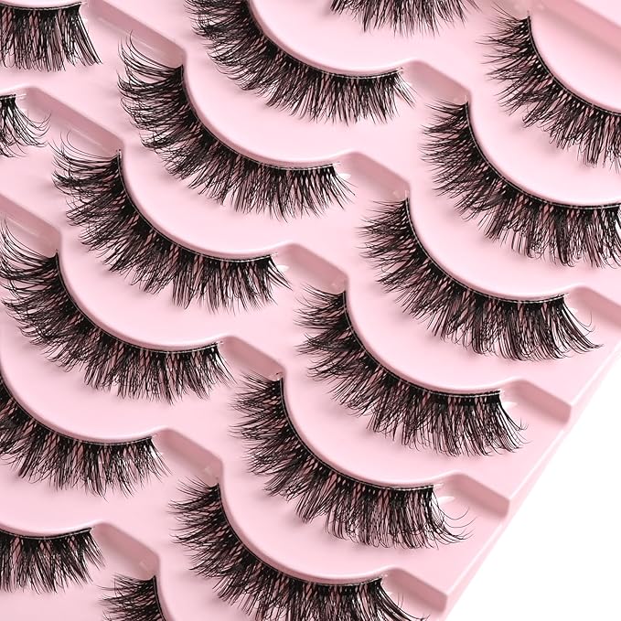 FARRED Cat Eye Lashes False Eyelashes Short Wispy Lash Strips Volume Eyelash 14 Pairs Cateye Medium Length False Clear Band Lashes Natural Looking Hybrid Clusters Full Strip Lashes (F25 | 8-14mm)-GlimoraGlow