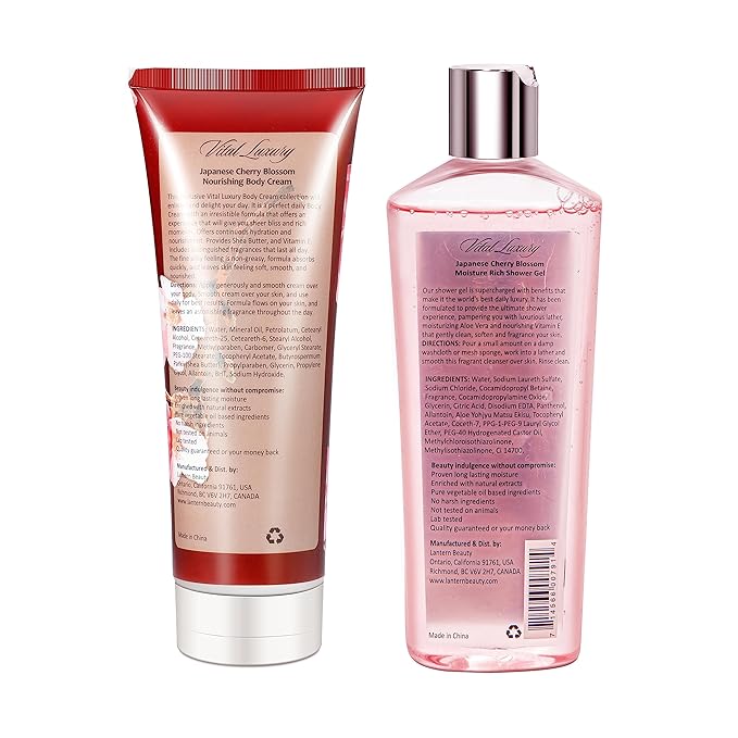 Japanese Cherry Blossom Shower Gel and Body Cream Set - Nourishing and Moisturizing Daily Skincare - 8 fl.oz / 236mL Each, Christmas Gifts for Her and Him (Japanese Cherry Blossom)-GlimoraGlow