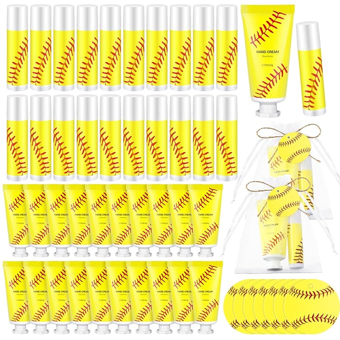 144 Pcs Softball Lip Balm Hand Cream Set Softball Accessories Softball Party Favors Including 36 Softball Lip Balm 36 Moisturizing Hand Cream 36 Bags 36 Softball Cards and Ropes for Kids Gifts-GlimoraGlow