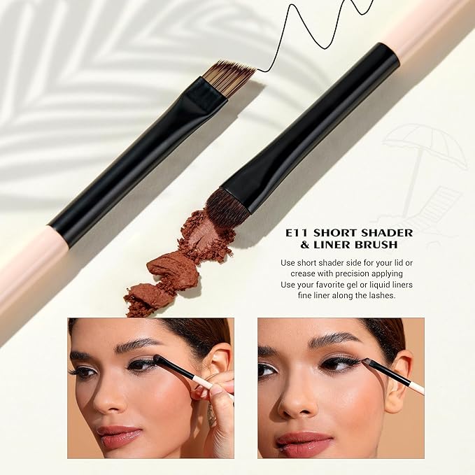 Jessup Travel Makeup Brushes Set 3pcs, Double Sided Contour Brush Dual Ended Eye Shadow Shader Eyeliner Brush, Multi-functional Makeup Set Peach Dust T507-GlimoraGlow