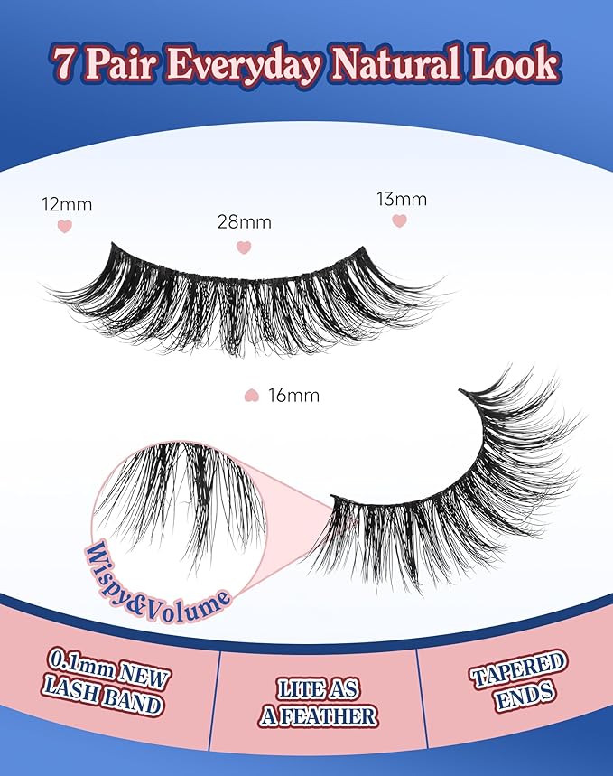 Lashes Natural Look Wispy Spiky Eyelashes Everyday False Lash Soft Strip Eyelashes Fluffy 7 Pairs D78-GlimoraGlow
