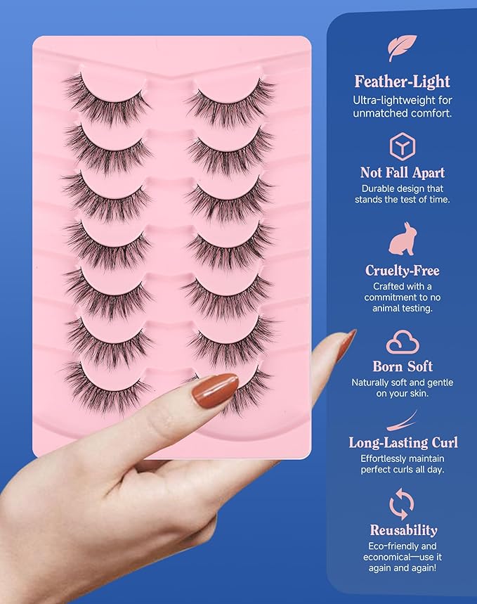 Lashes Natural Wispy Look Flared False Eyelashes Soft Strip Lash Fluffy Eyelash 7 Pairs D79-GlimoraGlow