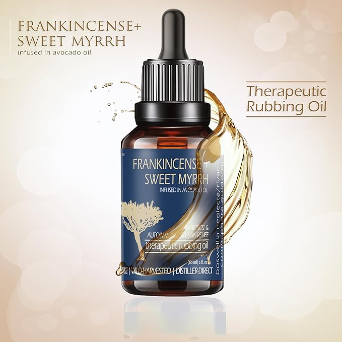BALM OF GILEAD Neuropathy Frankincense & Sweet Myrrh Therapeutic Rubbing Oil - Instant Diabetic's & Autoimmune Dry Skin Relief & Repair, 2 fl oz-GlimoraGlow