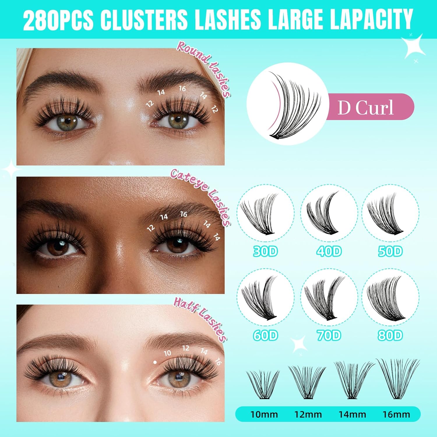 Lash Clusters Wispy 280PCS Eyelash Extension 30D Cluster Lashes Individual Lashes DIY Lash Extension Natural Look Cluster Eyelash Extensions Soft False Eyelashes at Home for Beginners(16mm)-GlimoraGlow